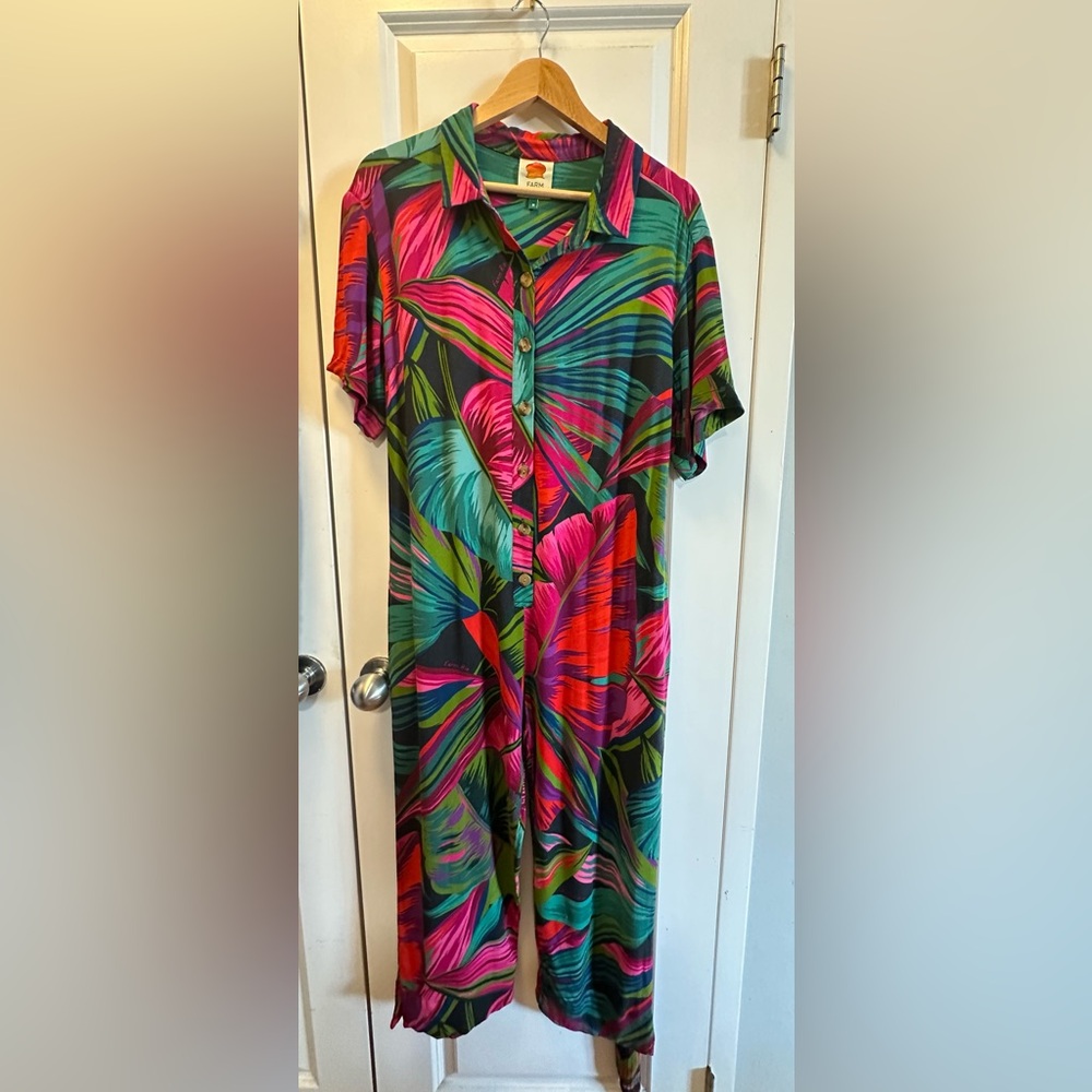 FARM RIO Colorful Tropical Print Button-Up JUMPSUIT - Picture 5 of 15